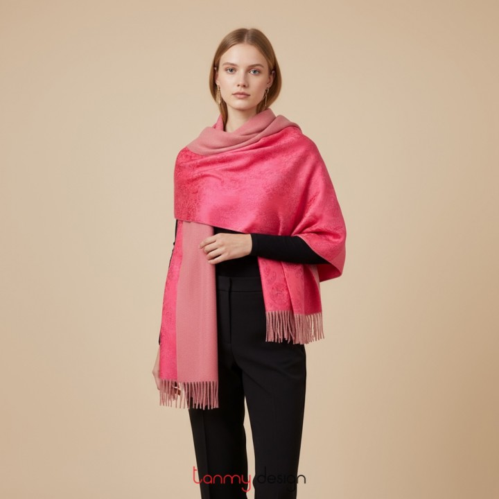 Khăn 2 mặt lụa, pashmina hồng